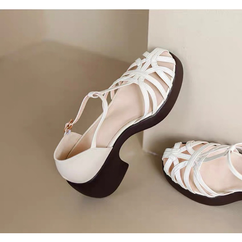 ORDER ✅ Giày da đan rọ gót cao su tròn 34-39