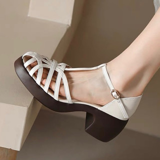 ORDER ✅ Giày da đan rọ gót cao su tròn 34-39