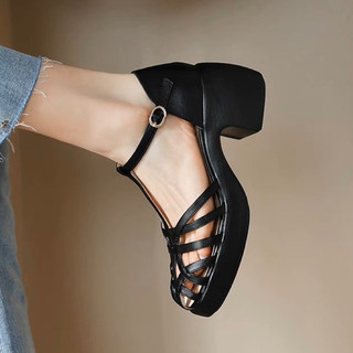 ORDER ✅ Giày da đan rọ gót cao su tròn 34-39
