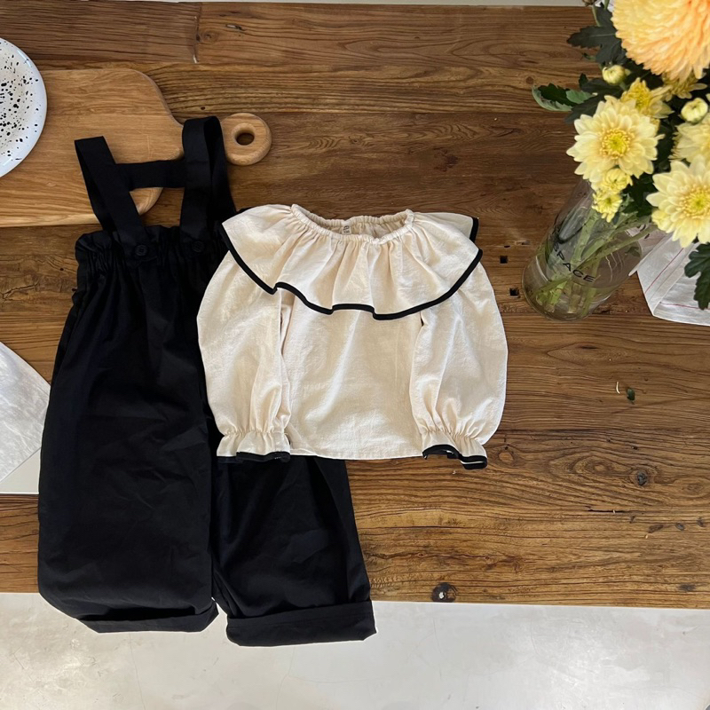 Set yếm phối áo sơmi cổ bèo đáng yêu cho bé từ 8-24kg