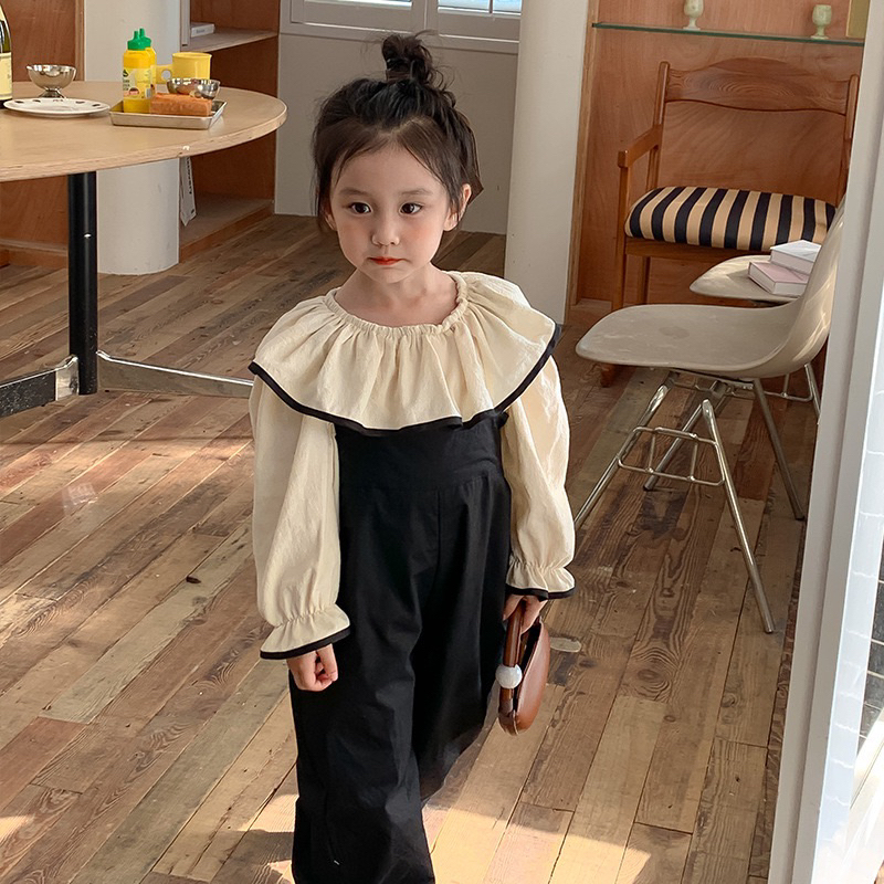 Set yếm phối áo sơmi cổ bèo đáng yêu cho bé từ 8-24kg