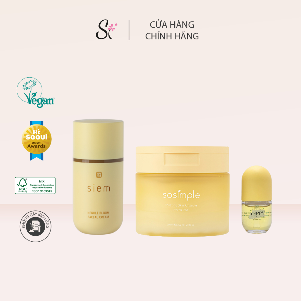 Combo Giảm Thâm Mờ Nám Kem Dưỡng Sáng Da Siem 50ml + Mặt Nạ Si Sosimple 200ml + Dầu Dưỡng Ẩm Si Yeppy 8ml