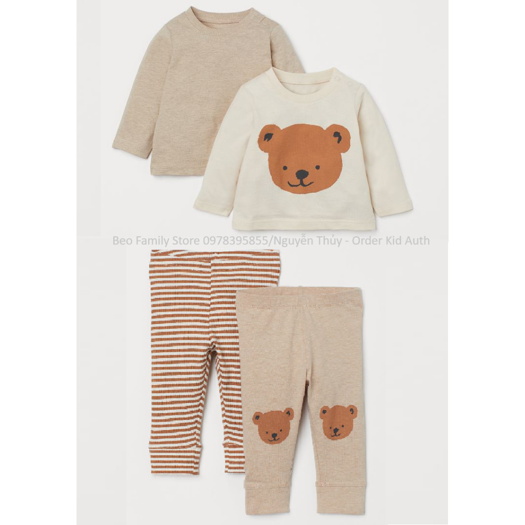 Set 2 bộ cotton dài tay gấu nâu H.M