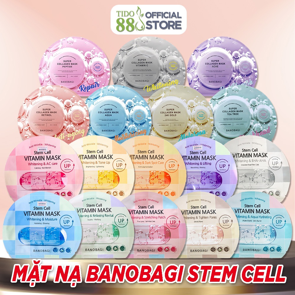 Mặt nạ BANOBAGI Stem Cell Vitamin Mask dưỡng da dưỡng ẩm ngừa lão hóa phục hồi da 30g NPP Tido88