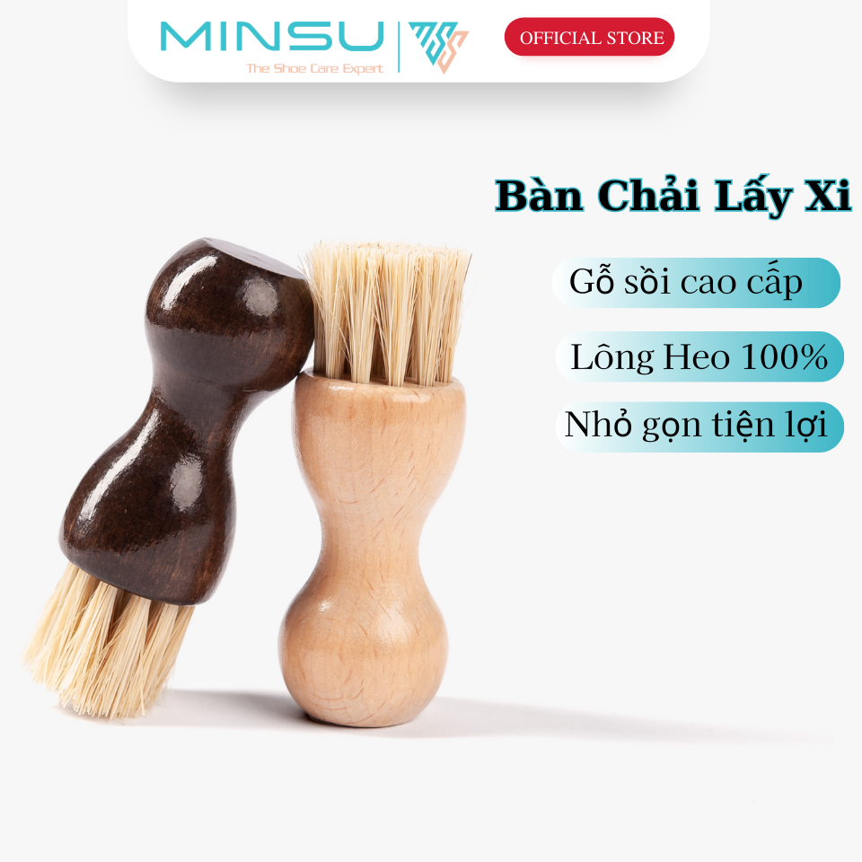 Bàn Chải Lấy Xi Lông Heo Đầu Tròn Mini MINSU M2419 Chuyên Dùng Vệ Sinh, Chấm Quét Đánh Xi Kẽ Chi Tiết Nhỏ cho Giày Da