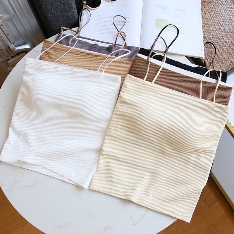 Áo ngực nữ Vanvene BR1880, bra 2 dây quây chất thun gân tăm co giãn dáng dài có mút đệm lót tone màu pastel