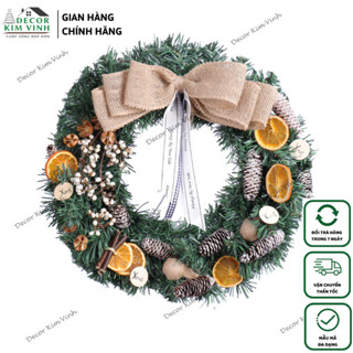 Vòng hoa Noel D85 - 40CM Decor Kim Vinh Vòng Hoa Trang Trí Noel Vòng Nguyệt Quế Giáng Sinh Có Đèn