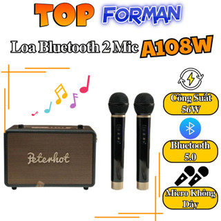 Loa Bluetooth Karaoke Cầm Tay A108W - 2 Mic, Micro Kết Nối Không Dây, Bass Mạnh, Bluetooth 5.0, Chính Hãng Bảo Hành 12T