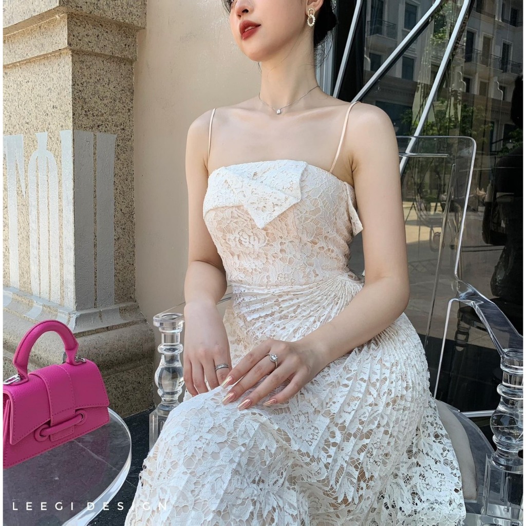 VÁY REN VINTAGE 2 DÂY PHỐI VẠT XẾP LY XÉO 101023