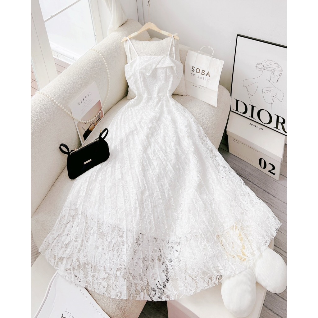 VÁY REN VINTAGE 2 DÂY PHỐI VẠT XẾP LY XÉO 101023