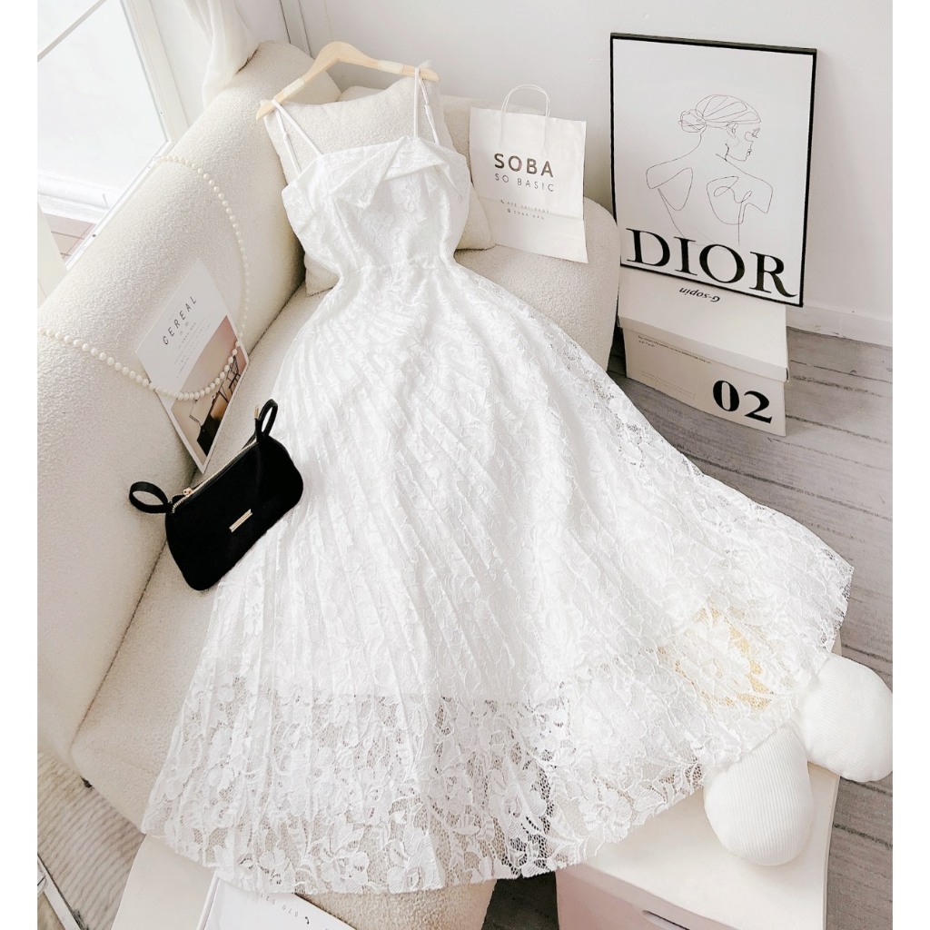 VÁY REN VINTAGE 2 DÂY PHỐI VẠT XẾP LY XÉO 101023