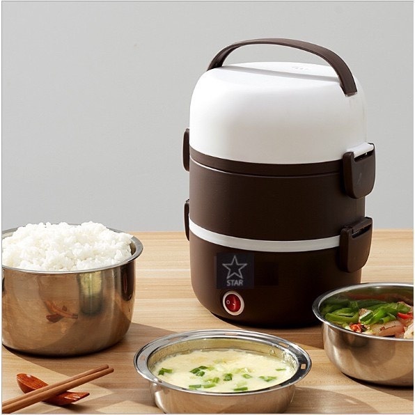 hộp cắm cơm giữ nhiệt văn phòng cao cấp cắm điện inox 3 tầng .