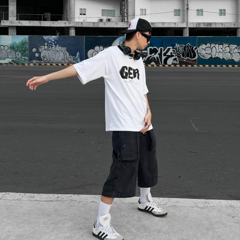 Áo thun phối cổ GER Blur White Black