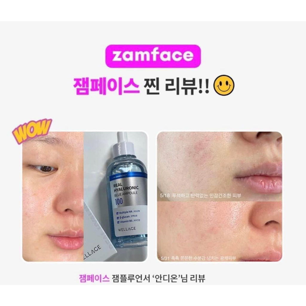 Serum Cấp Ẩm Wellage HA Real Hyaluronic Blue 100 Ampoule 75ml