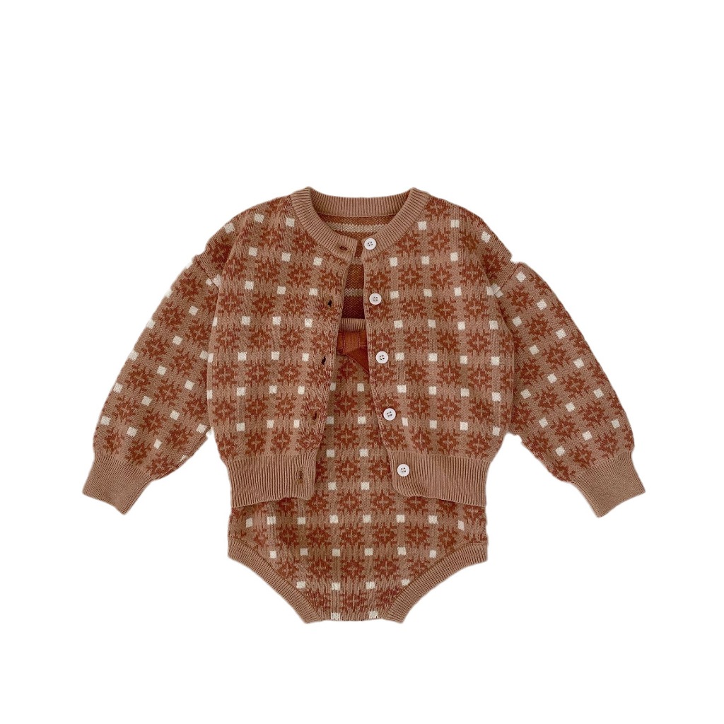 Set đồ len Nâu thắt nơ cho bé gái