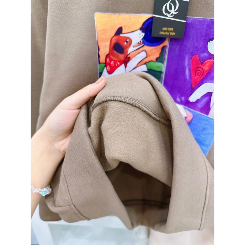 BỘ NỈ CỔ TRÒN 4 CHÚ CHÓ MIX QUẦN BOM 2 MÀU