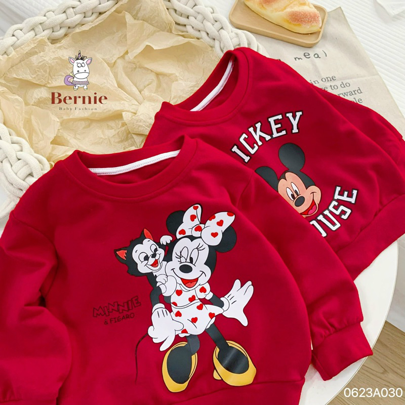 Áo Nỉ Đỏ Mickey và Minnie berine cho bé trai bé gái
