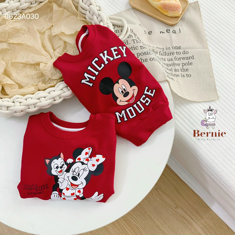 Áo Nỉ Đỏ Mickey và Minnie berine cho bé trai bé gái