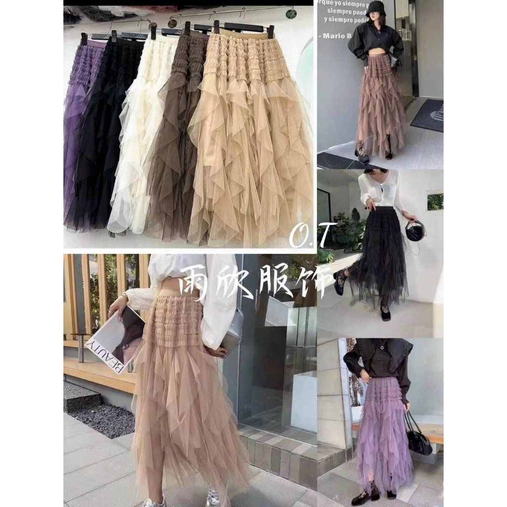 Siêu phẩm chân váy voan tua rua dài cực hot hàng QC freesize