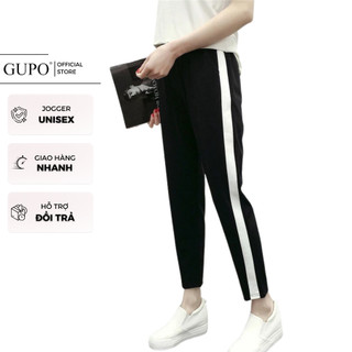 Quần jogger nam nữ thể thao GUPO chất vải dày dặn Bigsize, quần ống suông 3 sọc 1 sọc