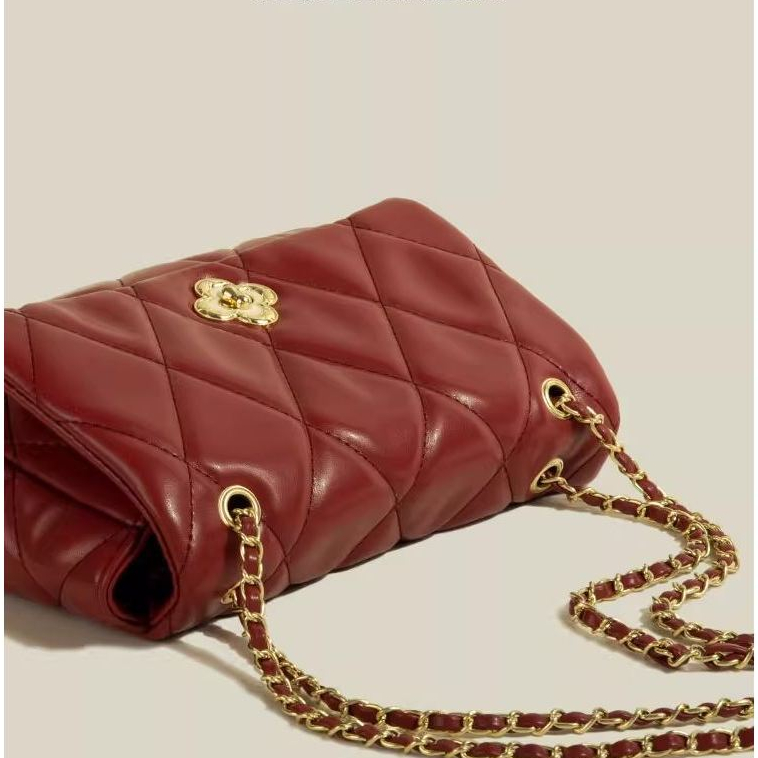 🌸Hàng Order🌸 Túi Xách Muzi&kai Chính Hãng Da Mềm Trơn Quai Da Phối Xích Nắp Gập Đính Hoa Sang Chảnh Nữ Tính 🌸 Quảng Châu