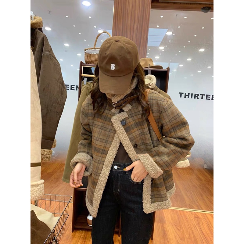 Áo Khoác Lông Cừu Kẻ Caro Dày Dặn Màu Retro Thời Trang Quảng Châu M2859 - Violet