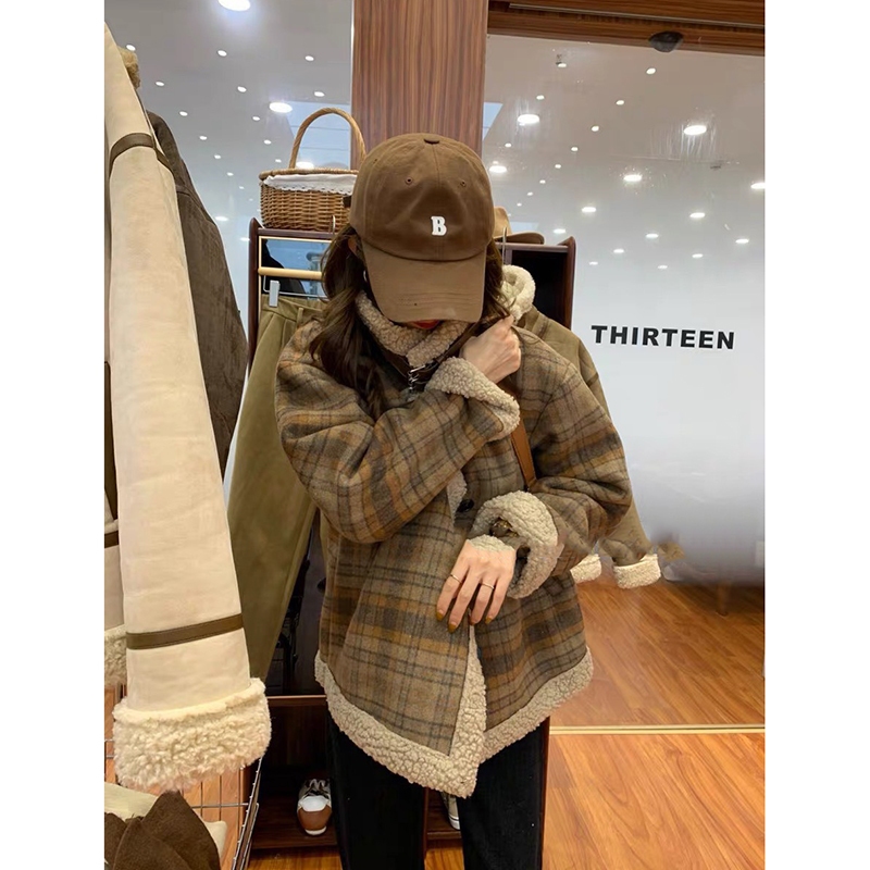 Áo Khoác Lông Cừu Kẻ Caro Dày Dặn Màu Retro Thời Trang Quảng Châu M2859 - Violet