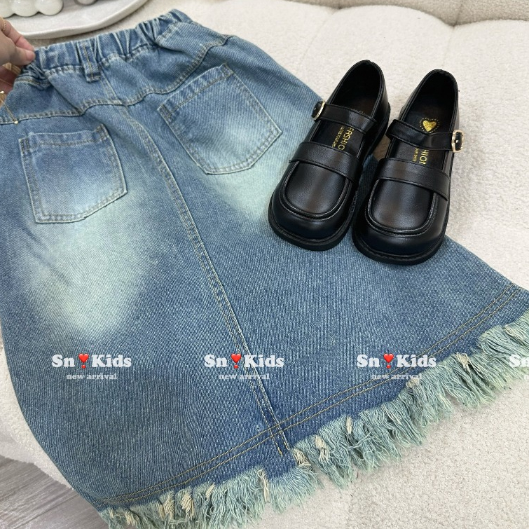 Set Áo Len Tăm Dài Tay Cho Bé Gái WOWKIDS Kèm Chân Váy Jeans Bò Mềm Thời Trang Cho Bé Đi Học Đi Chơi