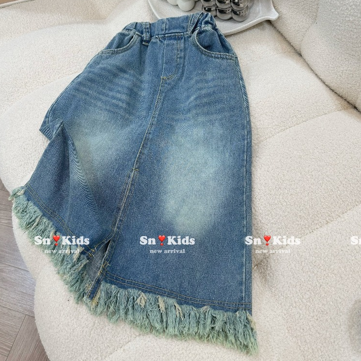 Set Áo Len Tăm Dài Tay Cho Bé Gái WOWKIDS Kèm Chân Váy Jeans Bò Mềm Thời Trang Cho Bé Đi Học Đi Chơi