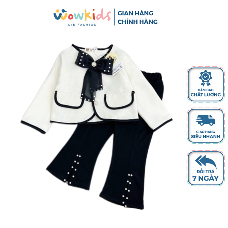 Set Áo Khoác Dạ Tiểu Thư Kèm Quần Ống Loe Đính Ngọc Cho Bé Gái WOWKIDS Hàng Thiết Kế Mềm Đẹp Cho Bé Từ 10-30kg