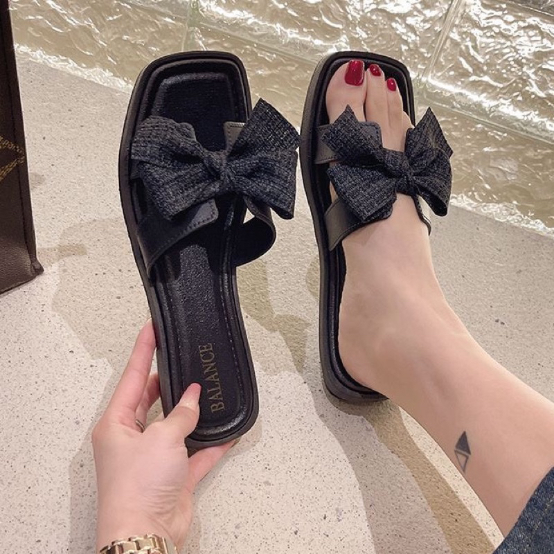 Dép chữ H nữ pvc nơ vải dép nữ  đi mưa lội nước H nơ vải