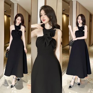 VÁY ĐEN XÒE VINTAGE PHỐI CỔ CÁCH ĐIỆU ĐÍNH BÈO NƠ 101023