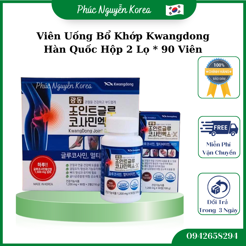 Viên Uống Bổ Khớp Kwangdong Hàn Quốc Hộp 2 Lọ * 90 Viên, Hỗ Trợ Cải Thiện Tình Trạng Đau Nhức Mỏi Xương Khớp