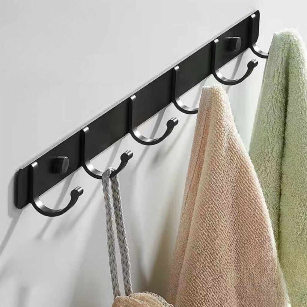 Móc treo quần áo, thanh treo đồ móc cố định dán tường hợp kim nhôm không cần khoan đục