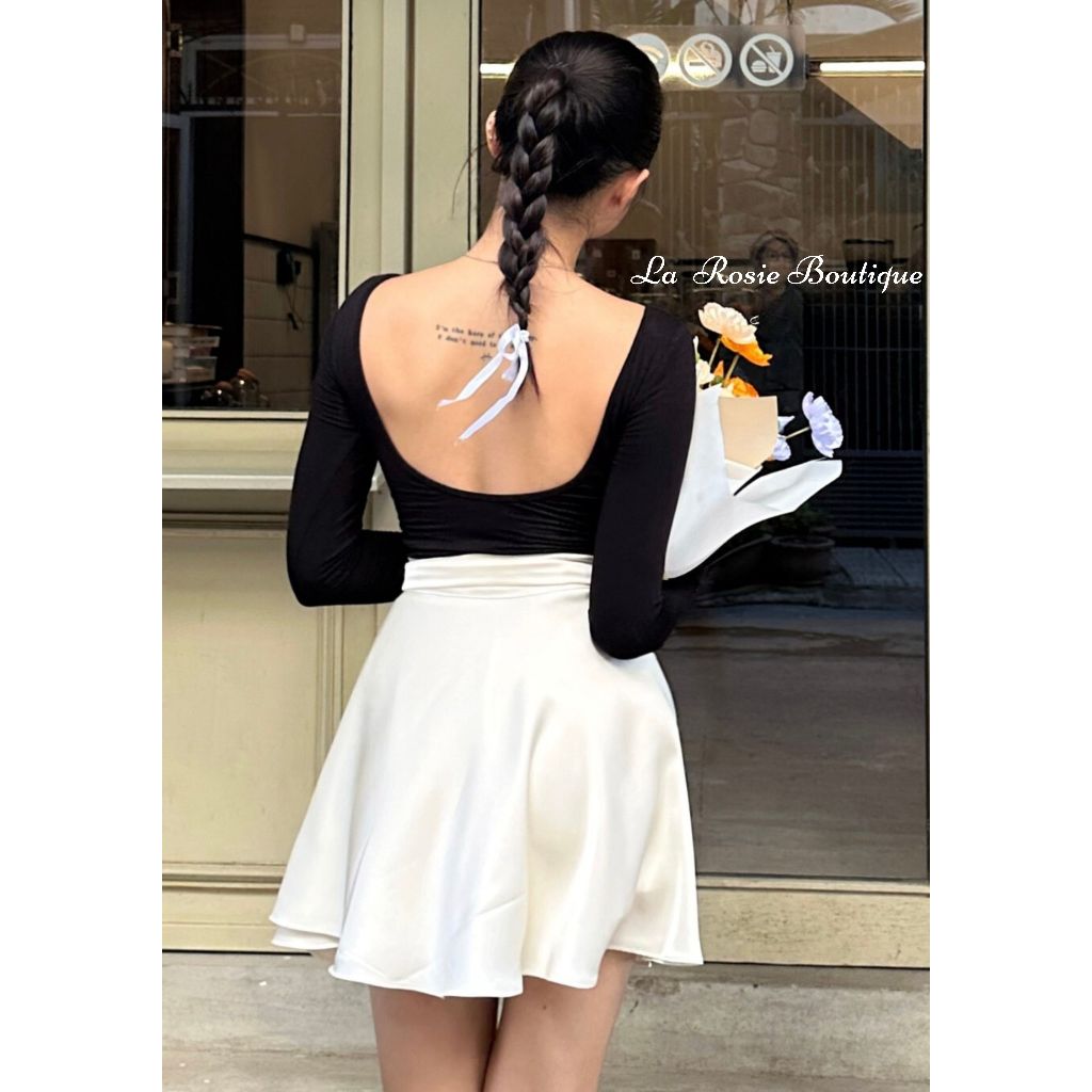 Áo thun ôm tay dài hở lưng La Rosie Boutique thun co giãn mềm mịn tôn dáng