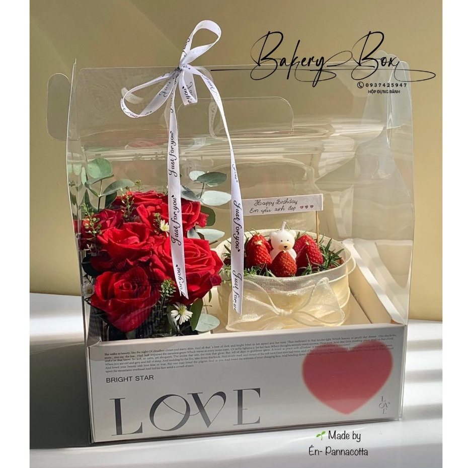 Hộp Quà Tặng Mica Hai Ngăn Đế Trắng Chữ Love, Hộp Đựng Bánh, Hoa ~ Lễ 20/10, Sinh Nhật, Ngày Kỉ Niệm