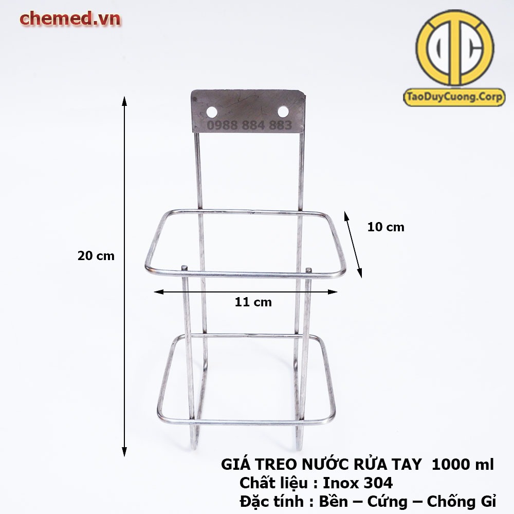 Giá treo nước rửa tay Inox 304 loại 500ml 1000ml chai vuông gắn tường