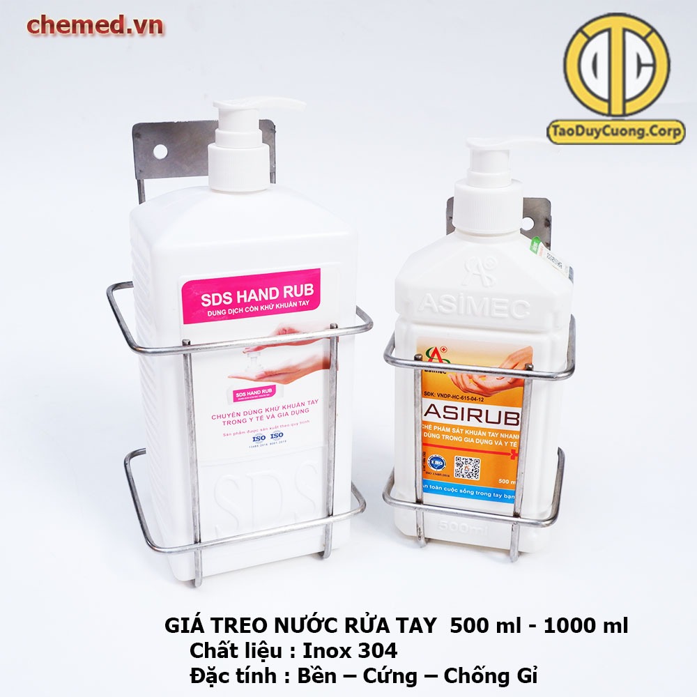 Giá treo nước rửa tay Inox 304 loại 500ml 1000ml chai vuông gắn tường