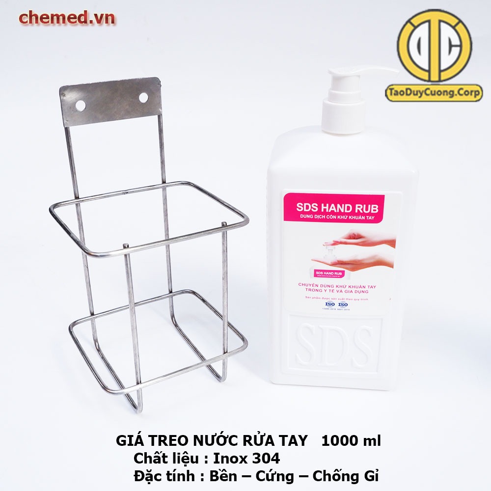 Giá treo nước rửa tay Inox 304 loại 500ml 1000ml chai vuông gắn tường