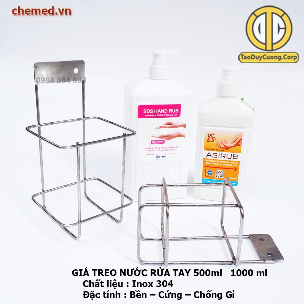 Giá treo nước rửa tay Inox 304 loại 500ml 1000ml chai vuông gắn tường