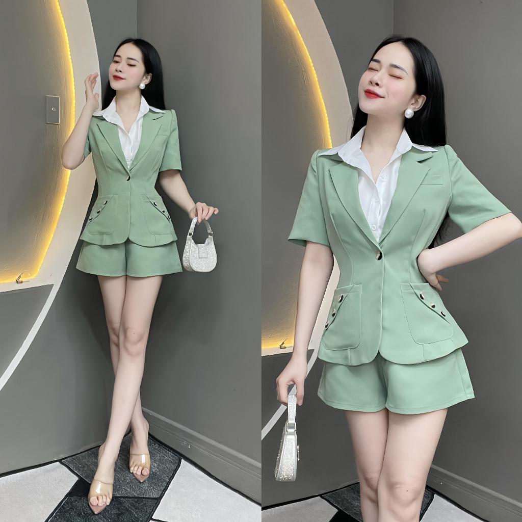 Set Vest Thiết Kế 2 Món Gồm Áo Khoác Túi Kiểu Tay Dài Phối Quần Short  T1581 - Thanh Tự