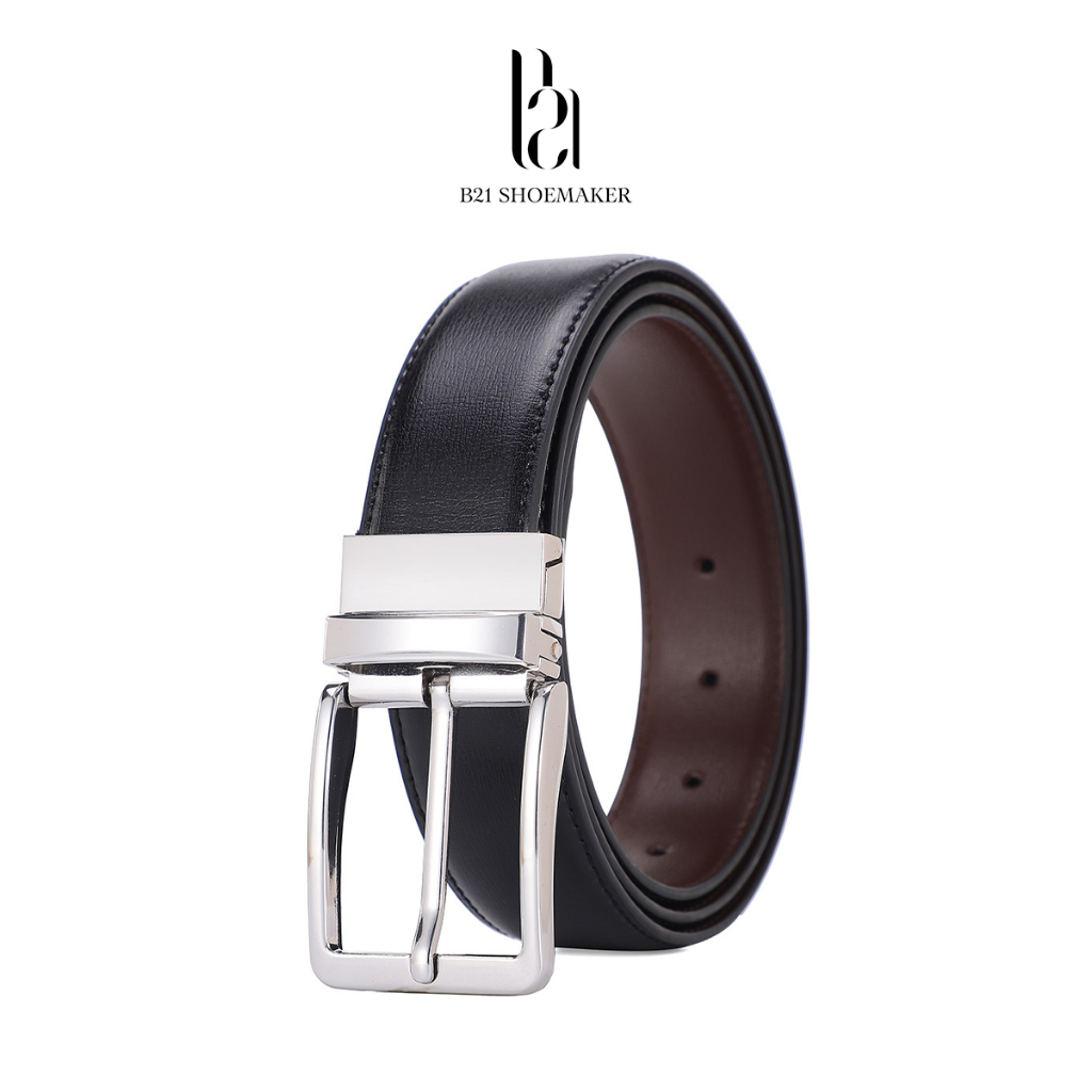 Thắt Lưng Da Nam Công Sở B21 Khoá Xoay 2 Mặt Embossed leather Bản Vừa Da Bò Cao Cấp Tặng Kèm Hộp Khoá Hợp Kim Không Gỉ