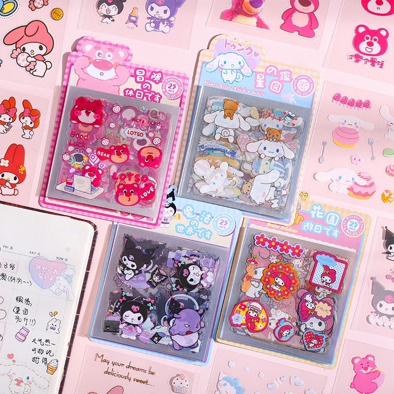 ✨✨Gói 25 tấm sticker hoạt hình Sanrio, gấu dâu