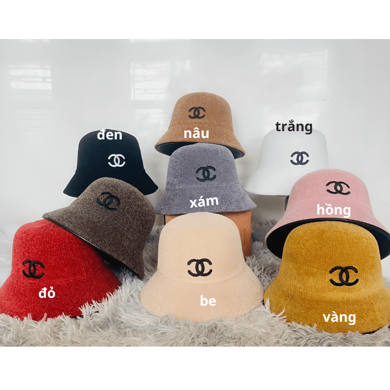 Mũ bucket, mũ nhung tai bèo thêu nhiều màu thời trang cho nữ