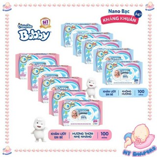 Hcm 👑 combo 5 gói khăn giấy ướt bobby không mùi 100 tờ / có mùi 100 tờ / 80 tờ không mùi