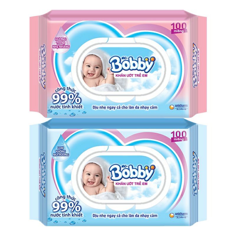 👑 Combo 5 gói khăn giấy ướt Bobby không mùi 100 tờ / có mùi 100 tờ / 80 tờ không mùi