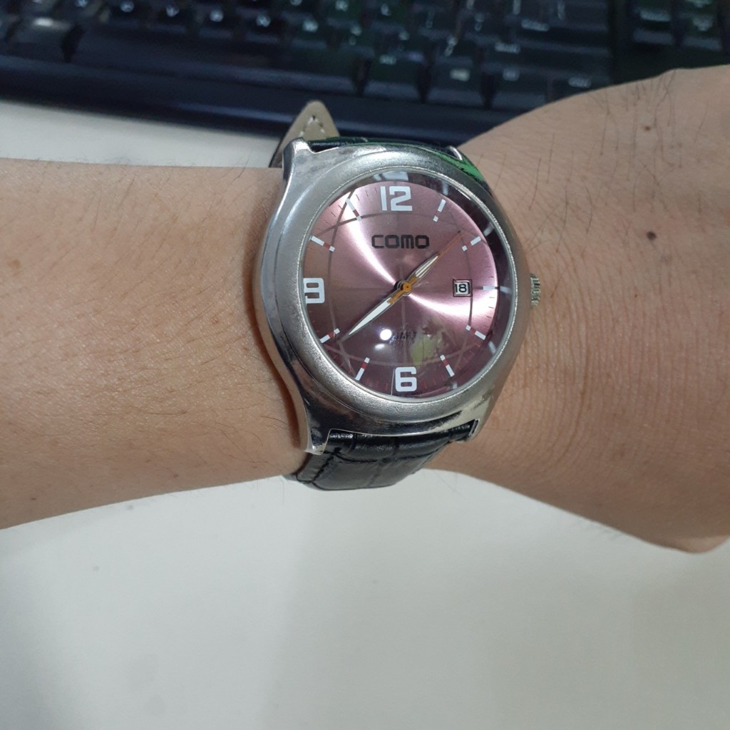 Đồng hồ nam size to 45mm COMO mặt trải tia dây da second hand si Nhật