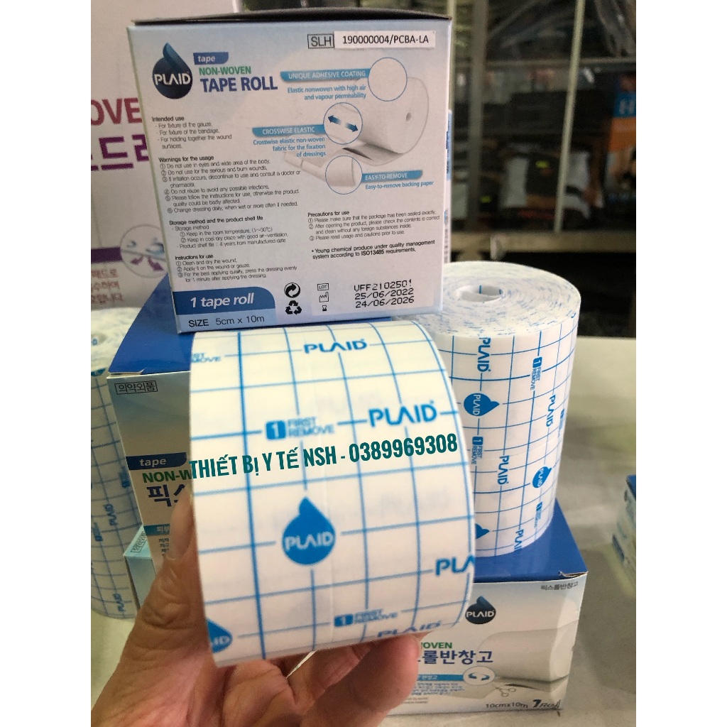 ✅ Băng keo gạc dán cuộn co giãn PLAID Young Fix Roll,Băng keo y tế cuộn dán vết thương có lưới co giãn PLAID