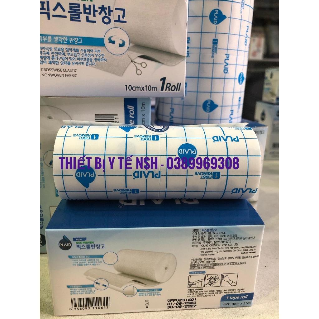✅ Băng keo gạc dán cuộn co giãn PLAID Young Fix Roll,Băng keo y tế cuộn dán vết thương có lưới co giãn PLAID