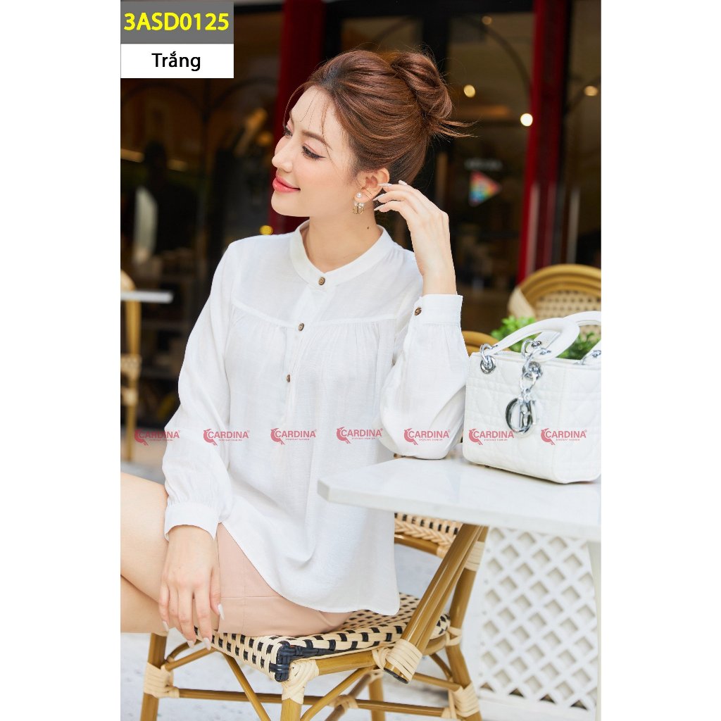 Áo nữ CARDINA chất đũi hàn cổ trụ tay dài thanh lịch nữ tính 3ASD01